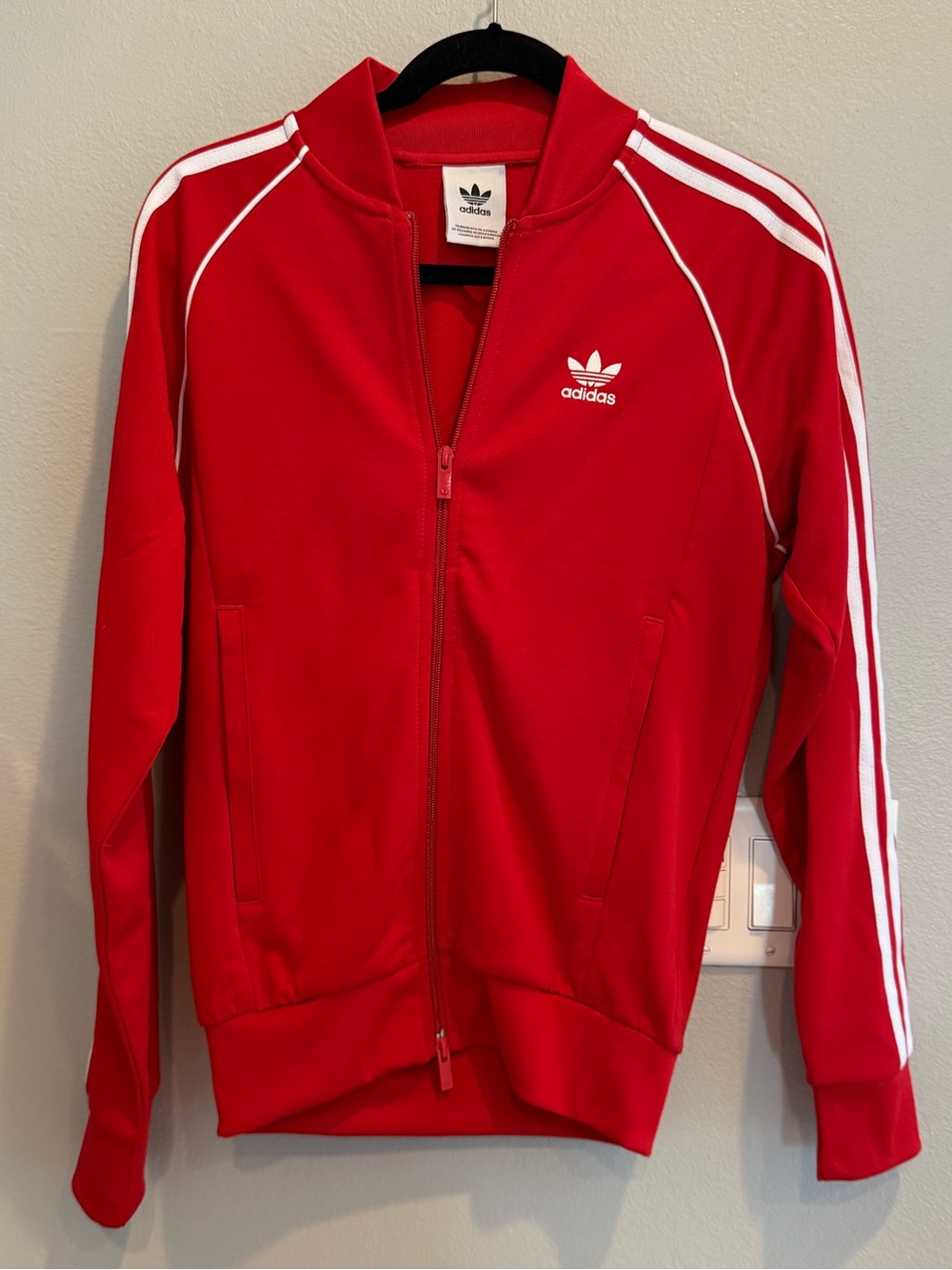 adidas Red Track Jacket with White Stripes and Trefoil